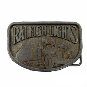 Vintage Raleigh Lights Belt Buckle Metal Trucker Semi Truck 18 Wheeler